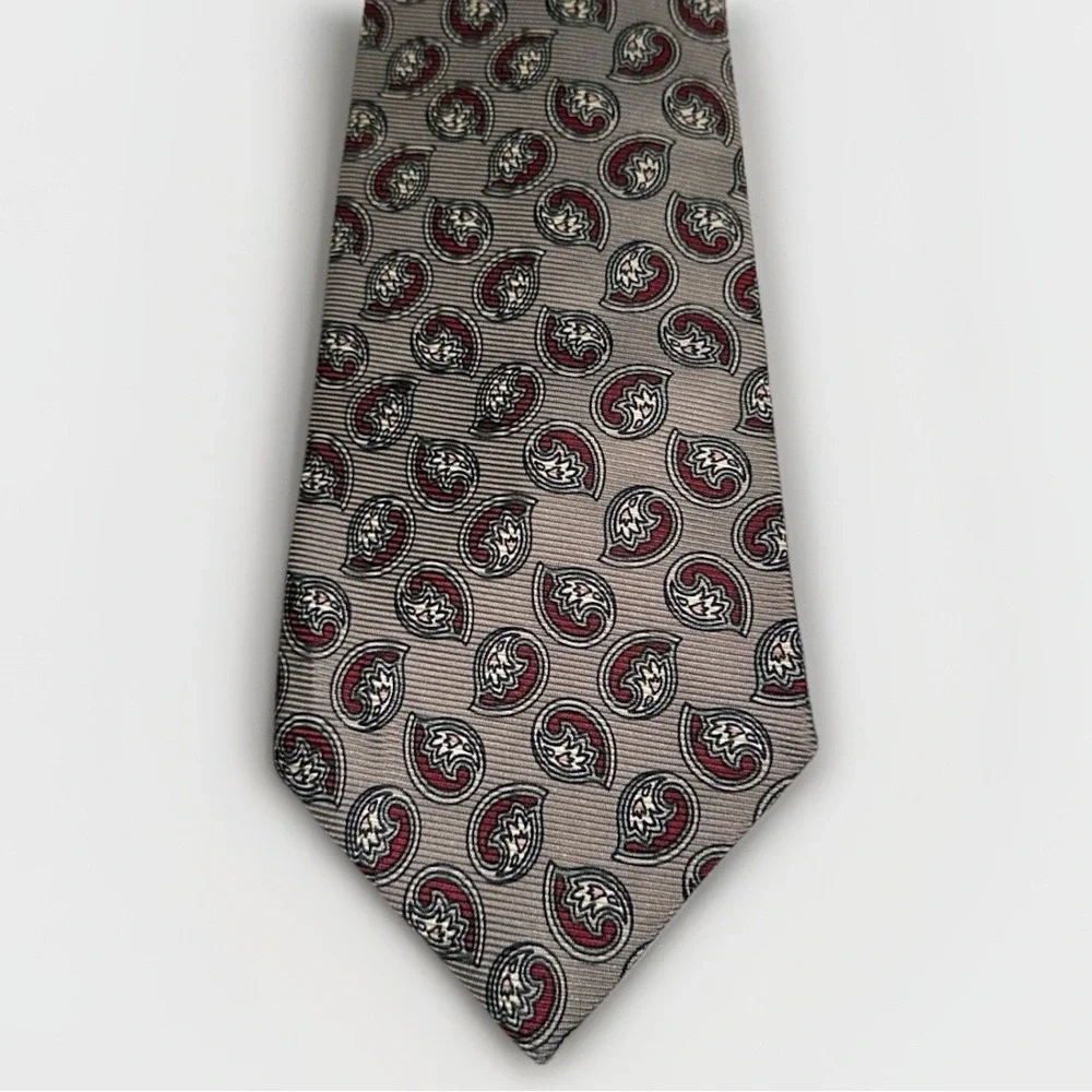 Polo Ralph Lauren Men's Silk Tie - Paisley Print -‎ Titanium Beige & Red - 59